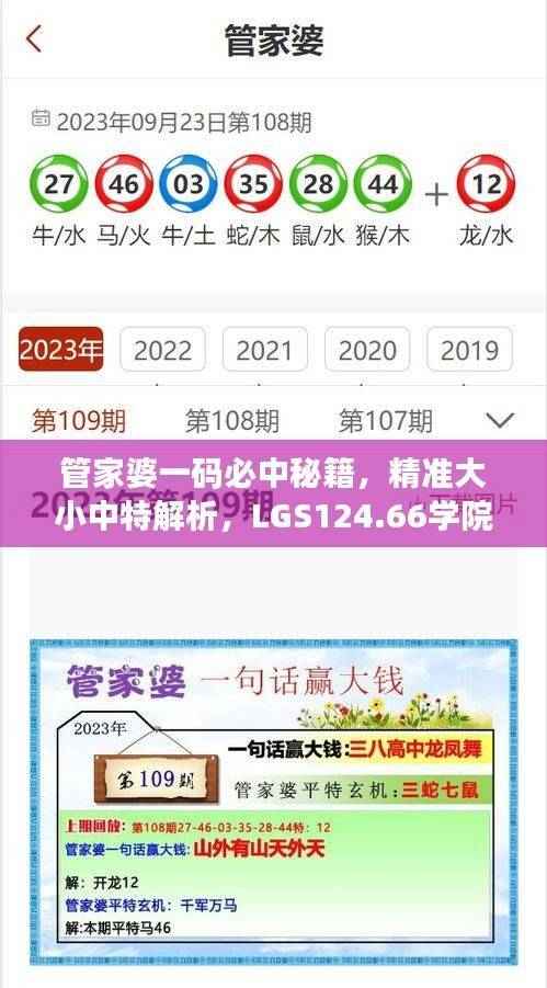 管家婆一码必中秘籍,精准大小中特解析,LGS124.66学院版深度解读