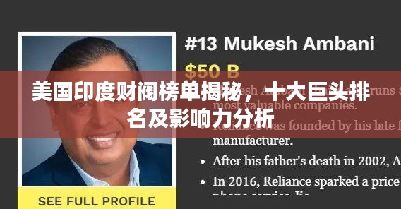 美国印度财阀榜单揭秘,十大巨头排名及影响力分析